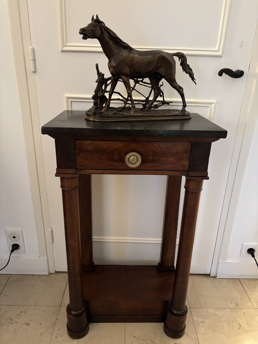 Antique Bronze Animal Sculpture: Horse At The Djinn Barrier By Pierre-jules Mêne, 19th Century -photo-2
