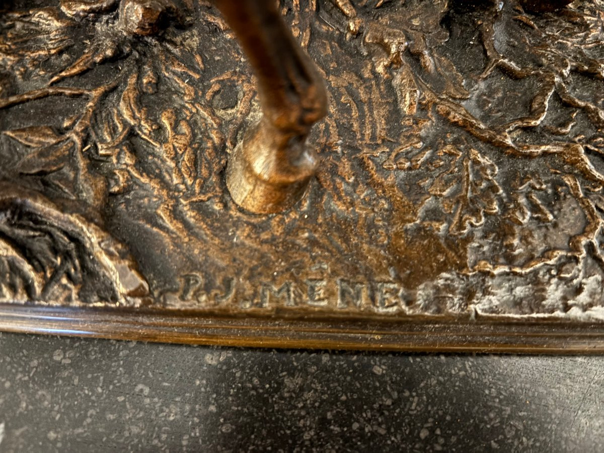 Antique Bronze Animal Sculpture: Horse At The Djinn Barrier By Pierre-jules Mêne, 19th Century -photo-1