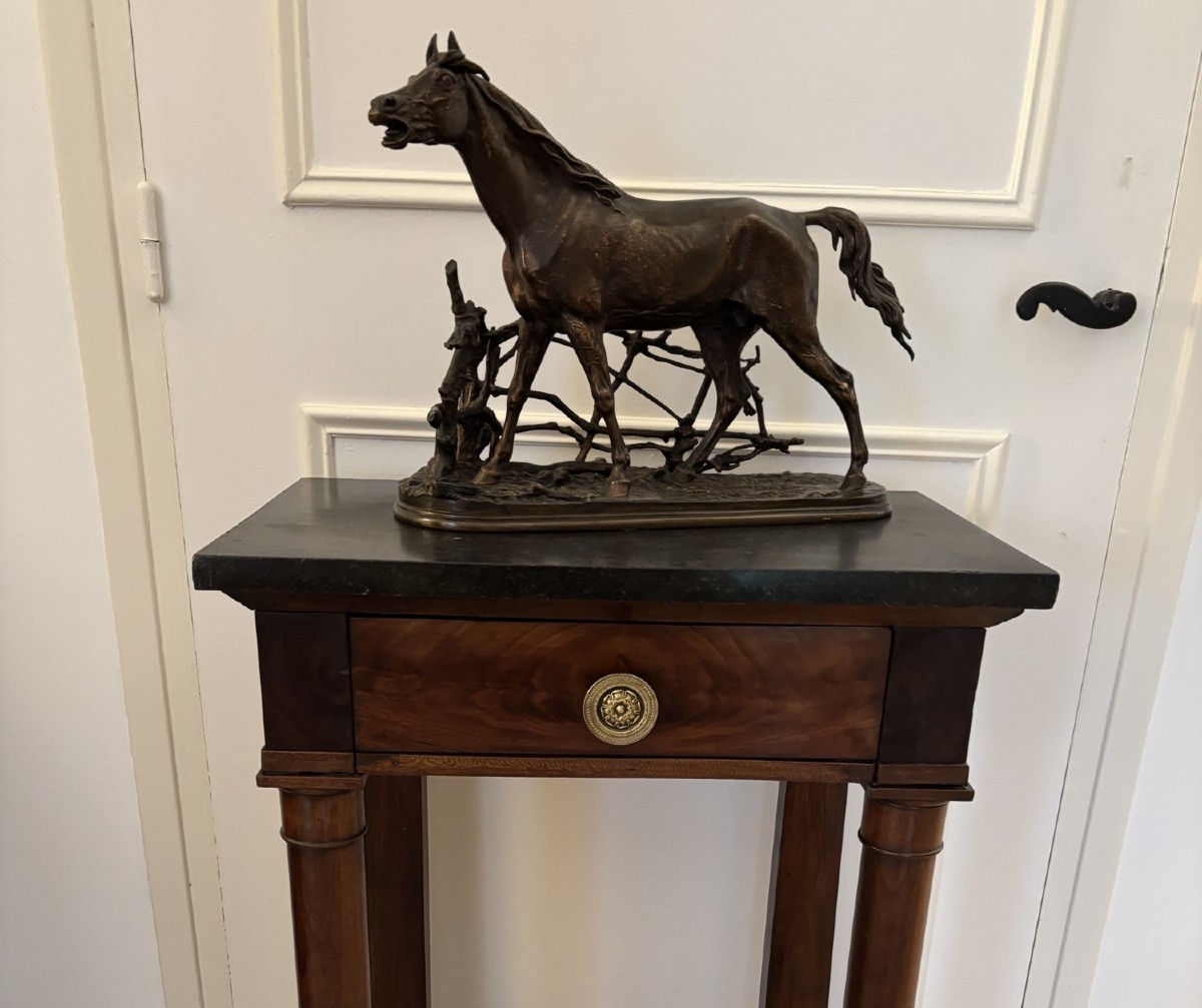 Antique Bronze Animal Sculpture: Horse At The Djinn Barrier By Pierre-jules Mêne, 19th Century 