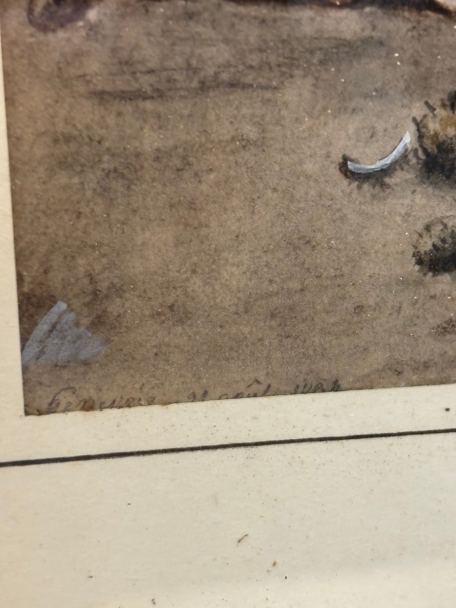 Ancien tableau , Ancienne gouache vers 1850 les enfants autour du feu epoque XIX eme-photo-1