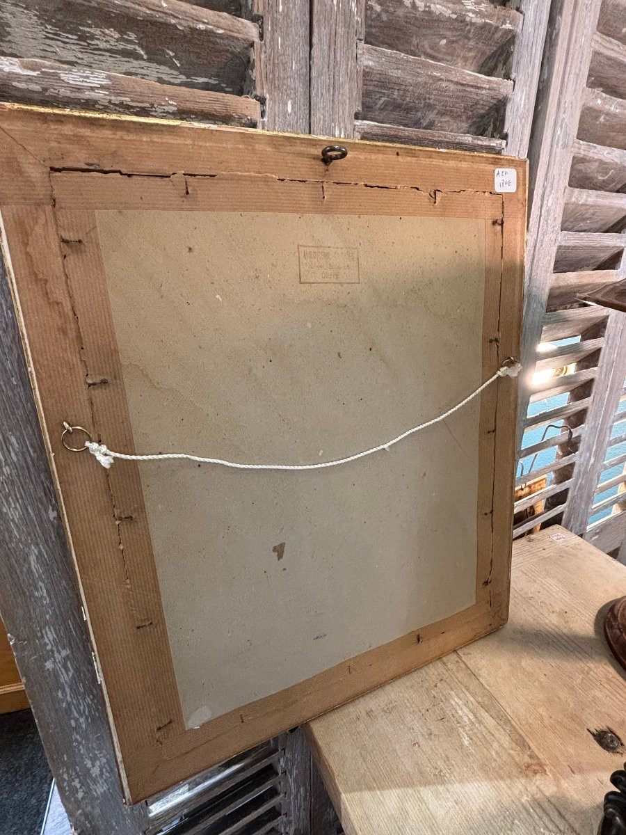 Ancien tableau , Ancienne gouache vers 1850 les enfants autour du feu epoque XIX eme-photo-3