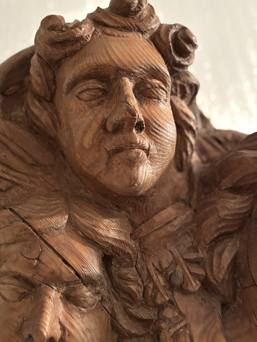 An Imposing Antique Sculpture, A Piece Of Woodwork Featuring Carved Angels And Putti, Dating From The 18th Century.-photo-4