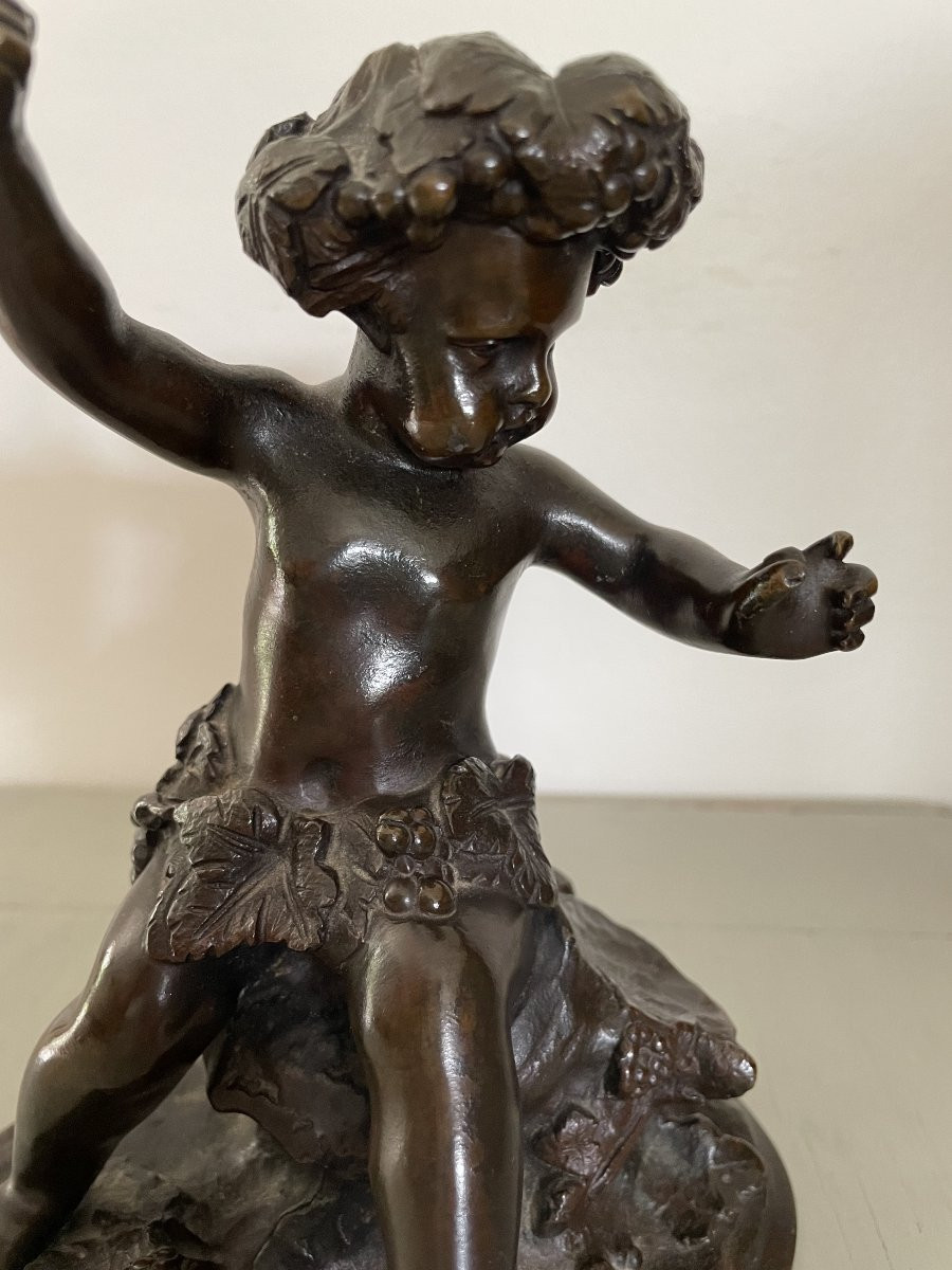 Statue Bronze Patiné Adorable Bronze Chérubin Putto / Putti Par Clodion Fin Du XIX ème  Ancien-photo-2