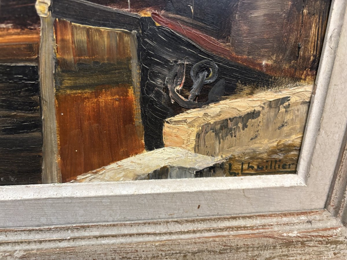 Ancien tableau post impressionniste Le pont neuf  L Lhuilier, La seine à Paris huile panneau-photo-3