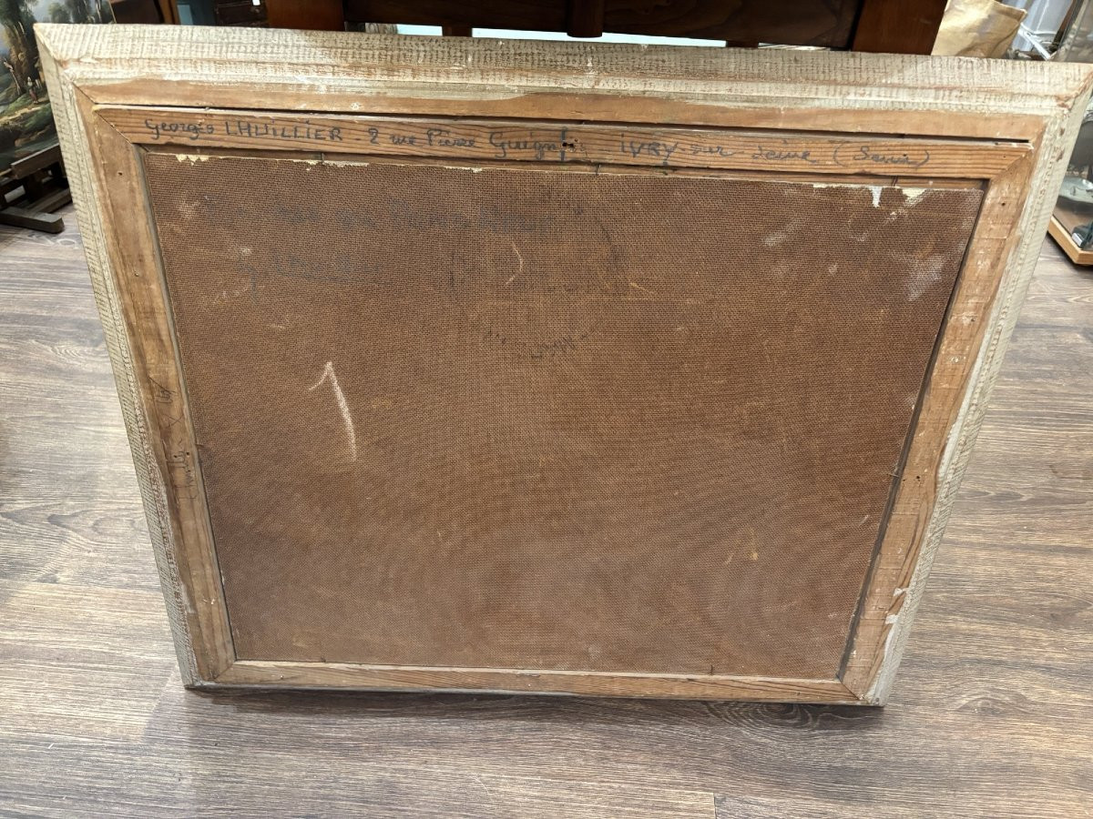 Ancien tableau post impressionniste Le pont neuf  L Lhuilier, La seine à Paris huile panneau-photo-5