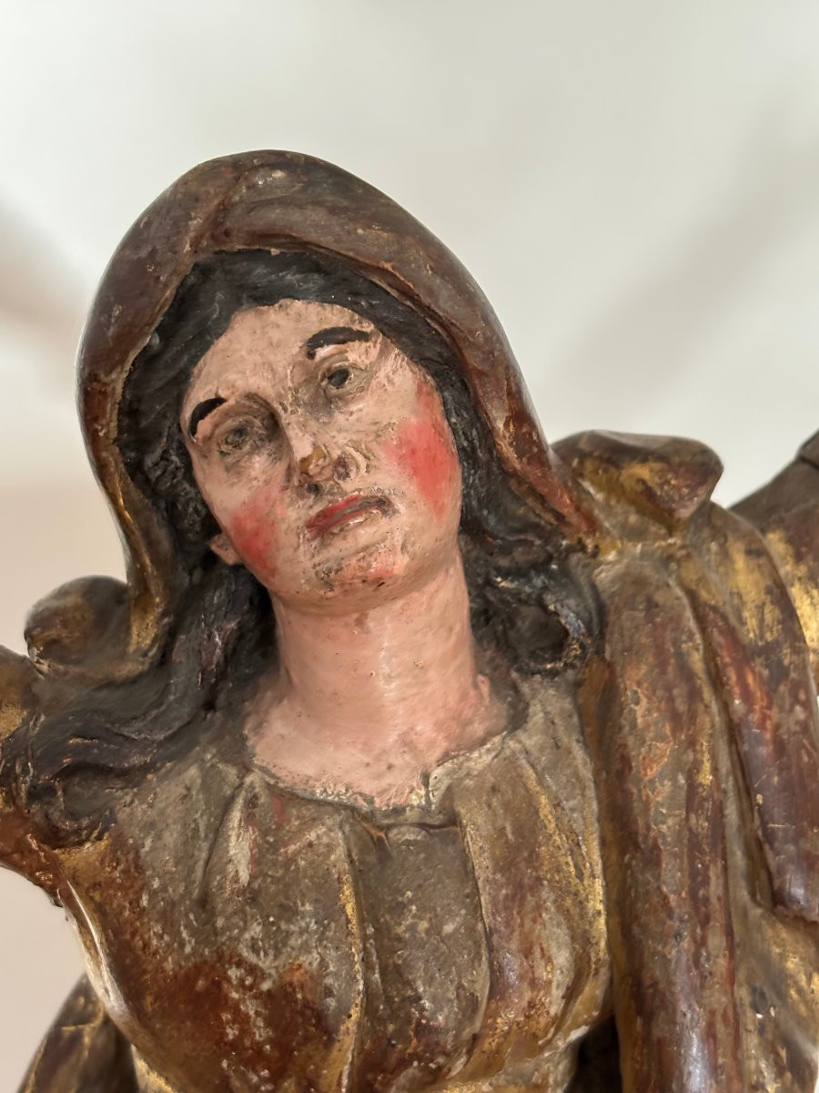 Ancienne vierge  bois dorée epoque fin XVIII déb XIX eme siecle dite à l'assomption polychromie-photo-2