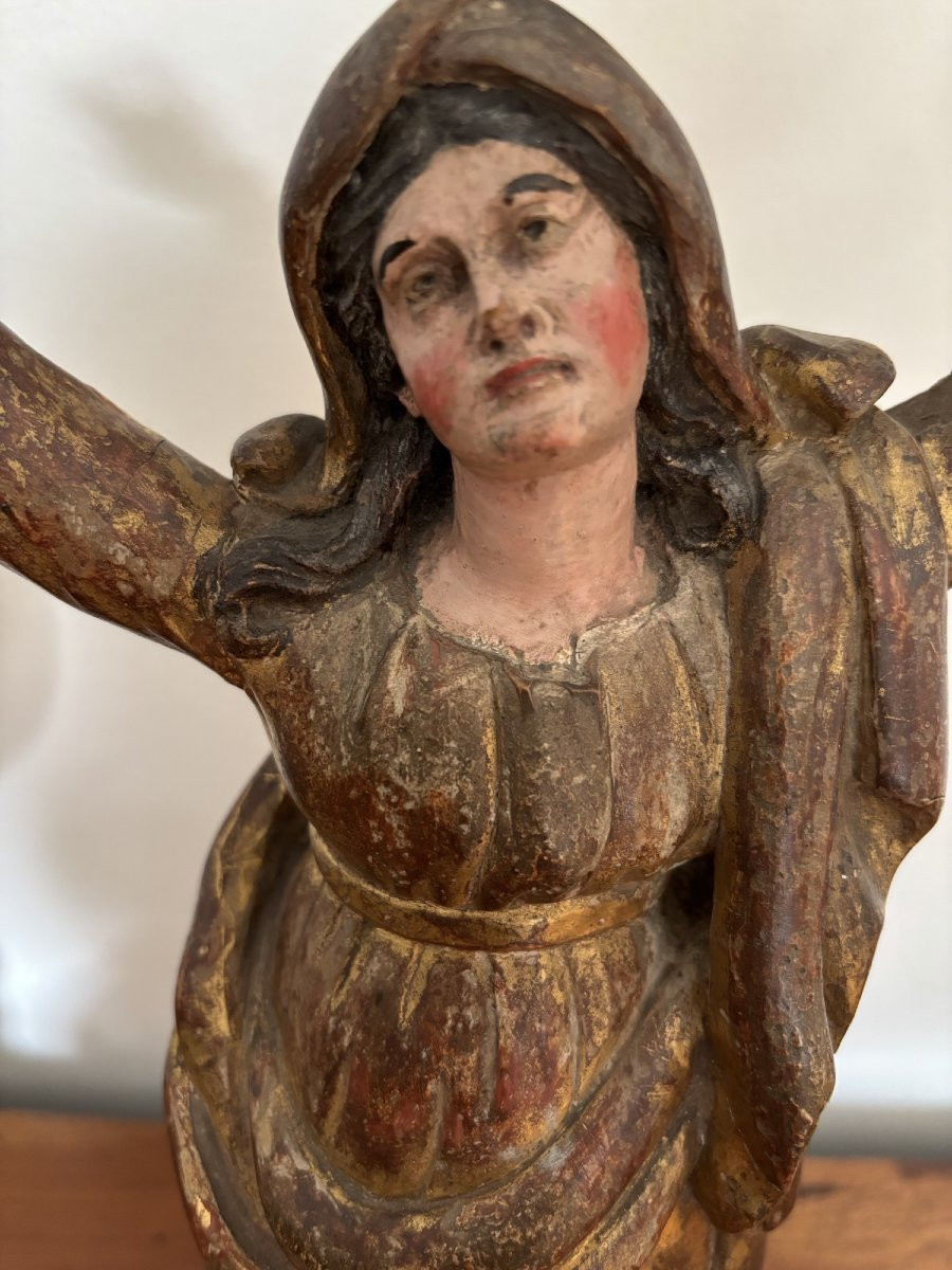Ancienne vierge  bois dorée epoque fin XVIII déb XIX eme siecle dite à l'assomption polychromie-photo-4