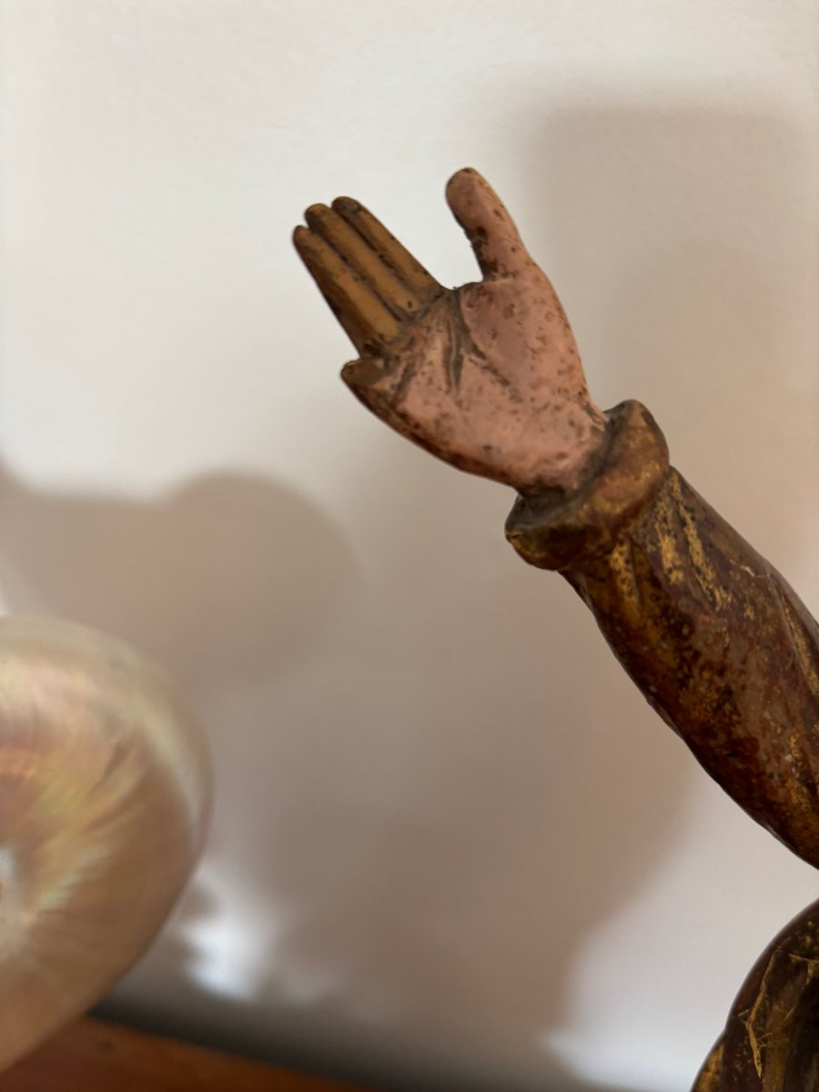 Ancienne vierge  bois dorée epoque fin XVIII déb XIX eme siecle dite à l'assomption polychromie-photo-1