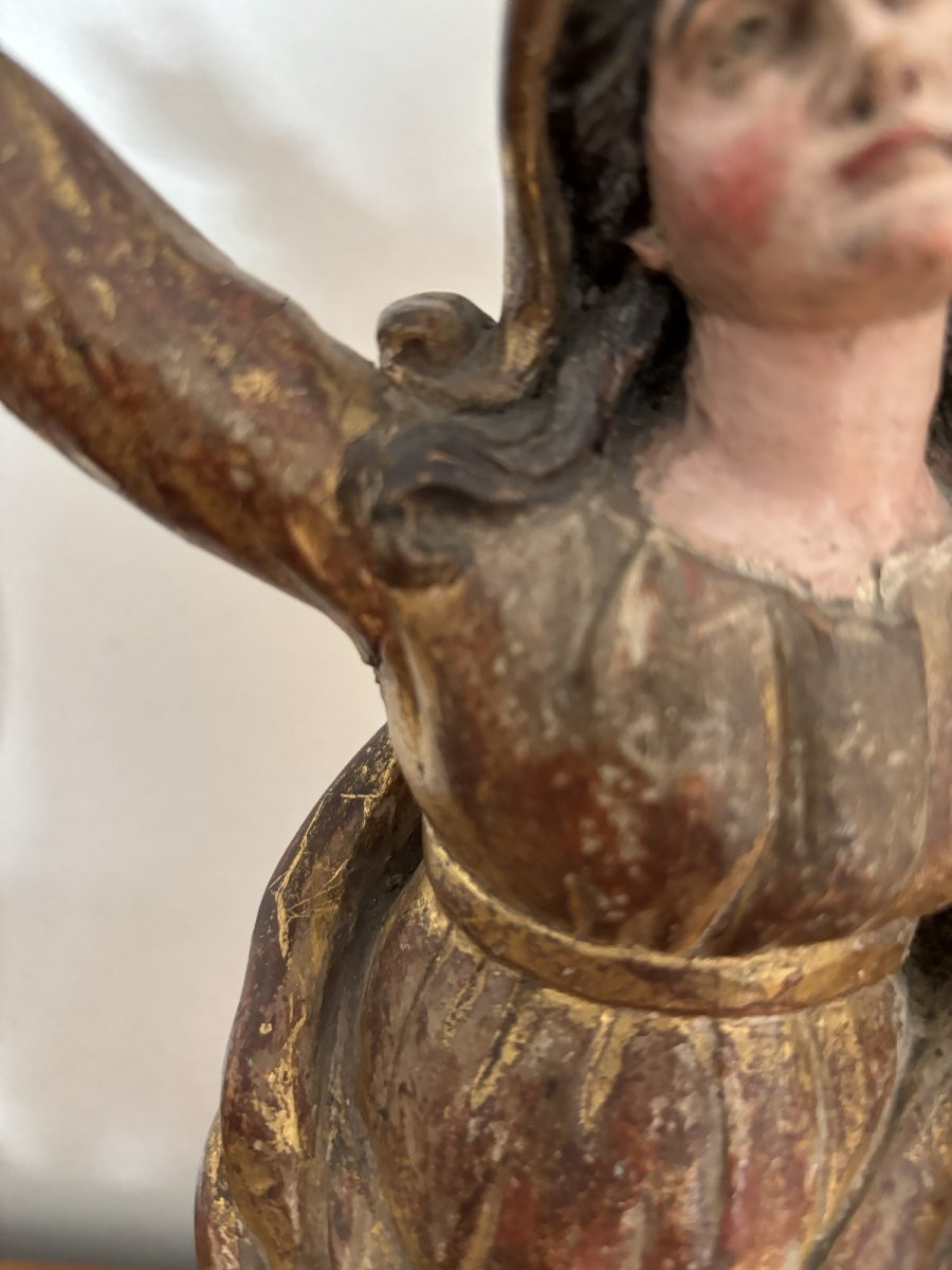 Ancienne vierge  bois dorée epoque fin XVIII déb XIX eme siecle dite à l'assomption polychromie-photo-3