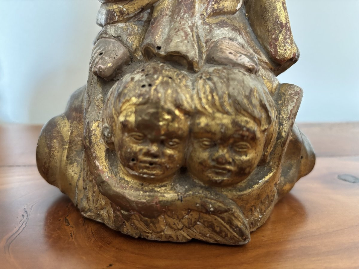 Ancienne vierge  bois dorée epoque fin XVIII déb XIX eme siecle dite à l'assomption polychromie-photo-4