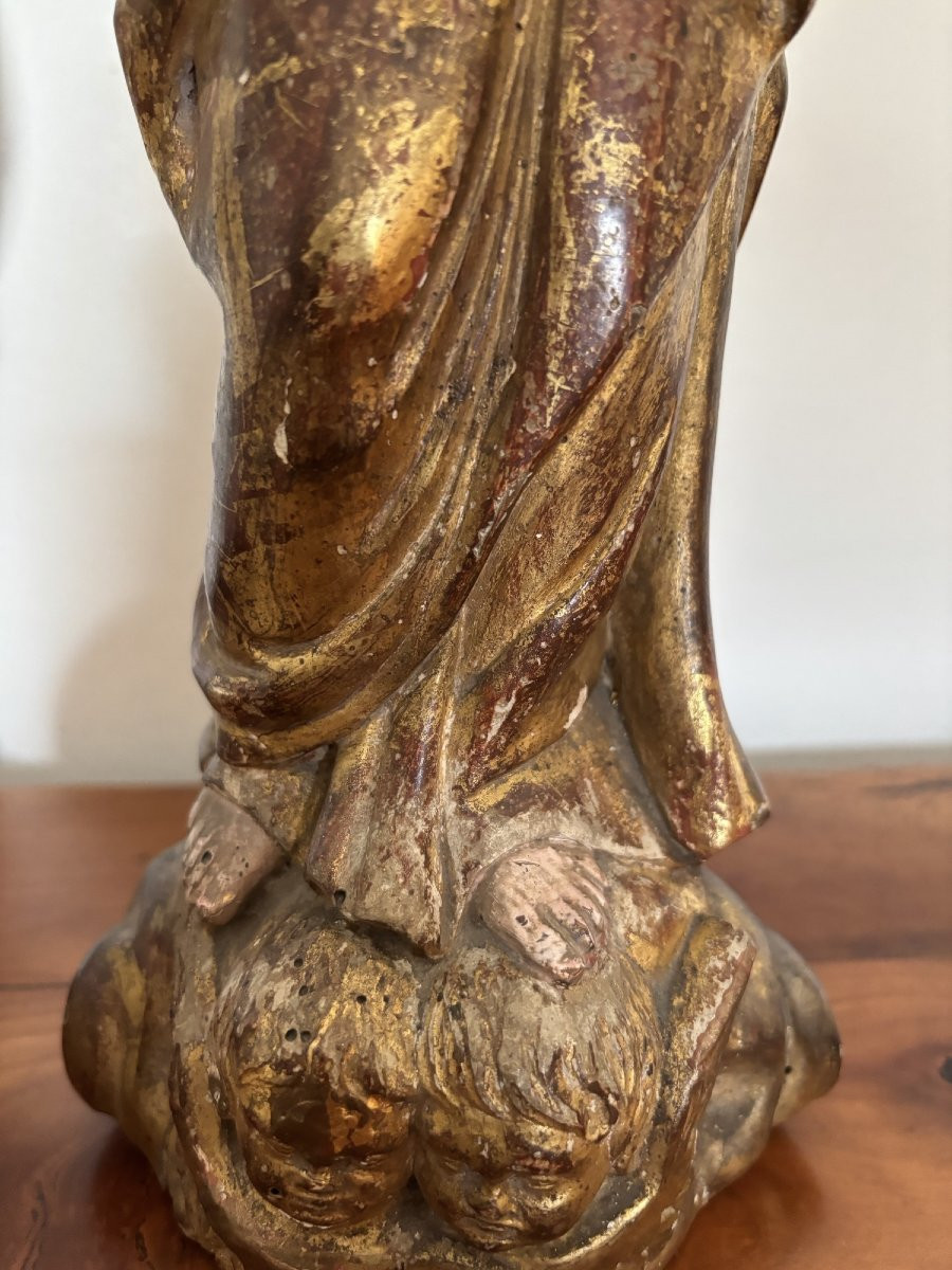 Ancienne vierge  bois dorée epoque fin XVIII déb XIX eme siecle dite à l'assomption polychromie-photo-5
