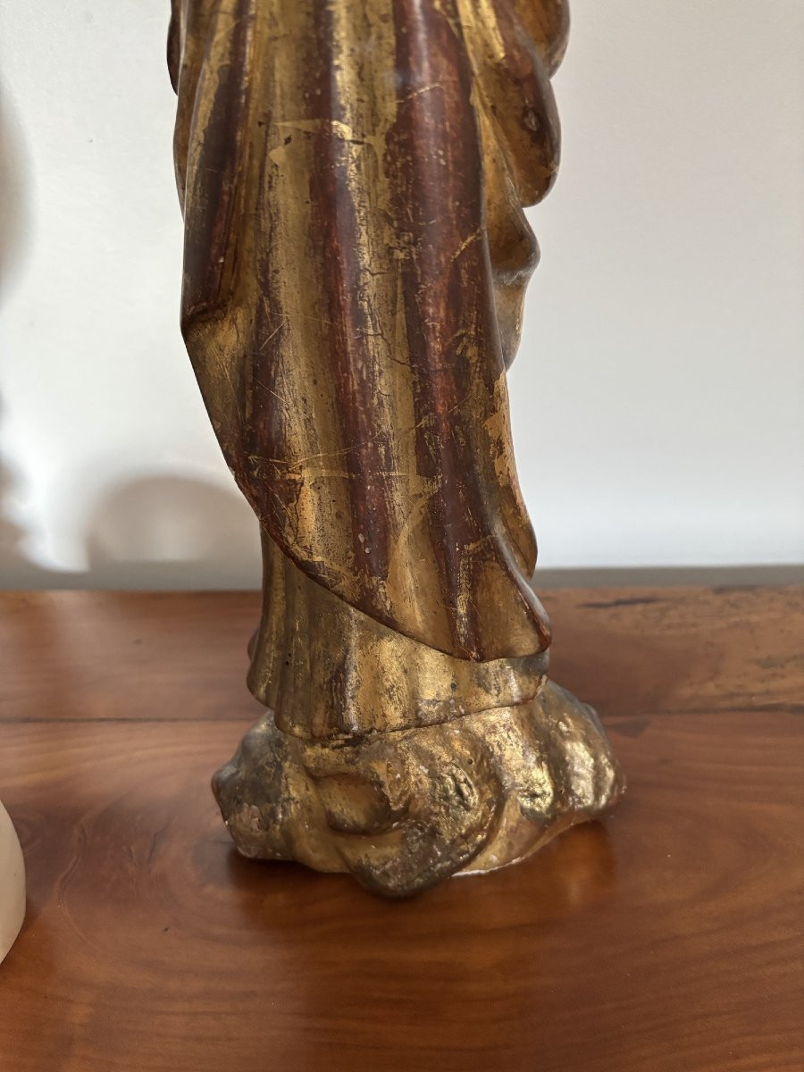 Ancienne vierge  bois dorée epoque fin XVIII déb XIX eme siecle dite à l'assomption polychromie-photo-7
