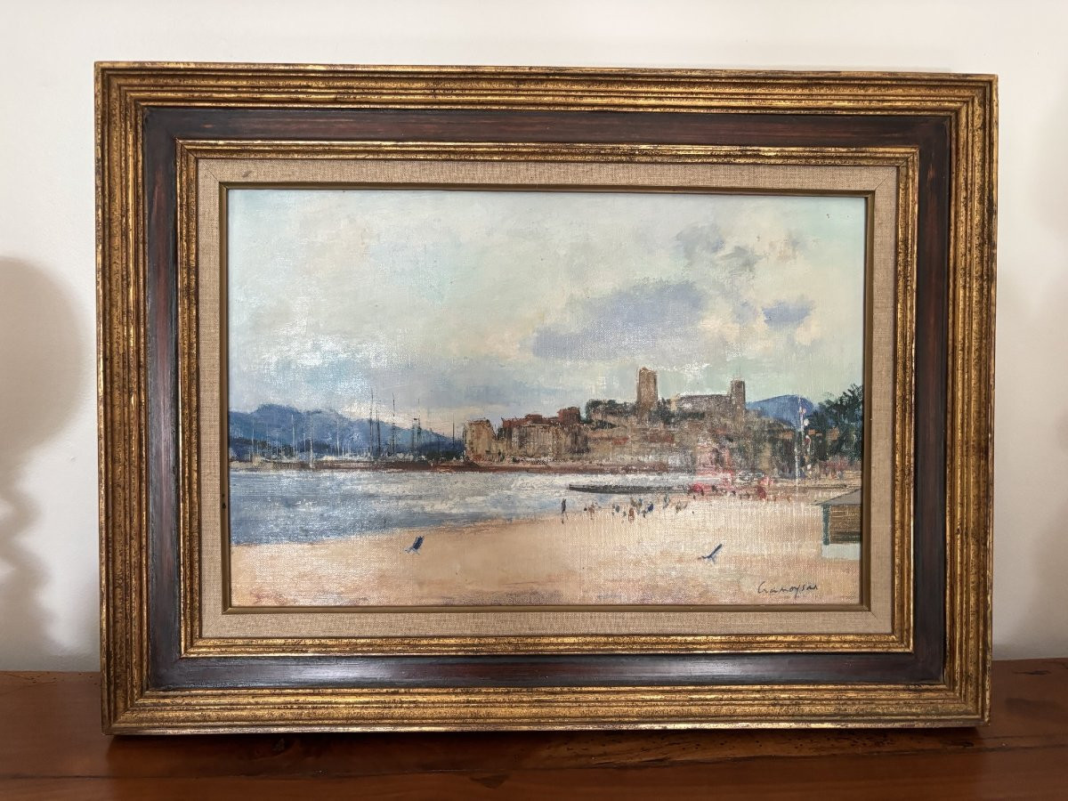 Antique Oil Painting On Canvas, Rouen School, Cannes, Marcel Cramoysan, Post-impressionist -photo-2