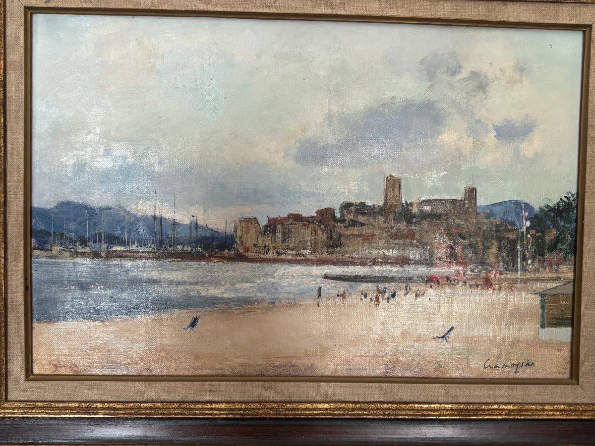 Antique Oil Painting On Canvas, Rouen School, Cannes, Marcel Cramoysan, Post-impressionist -photo-3