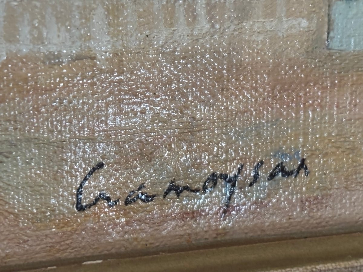 Antique Oil Painting On Canvas, Rouen School, Cannes, Marcel Cramoysan, Post-impressionist -photo-3