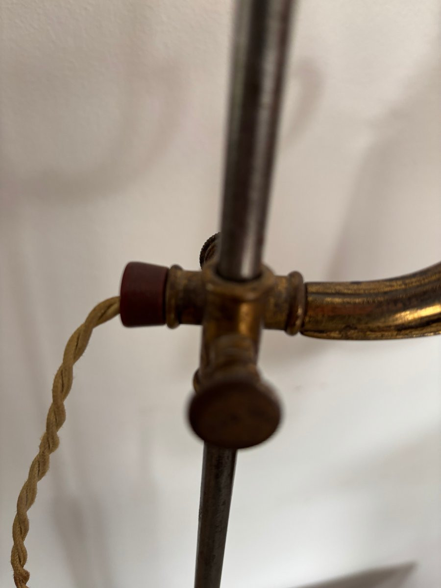 Ancien grand pied de lampe art nouveau vers 1920 bronze et laiton avec sa tulipe pate de verre -photo-1