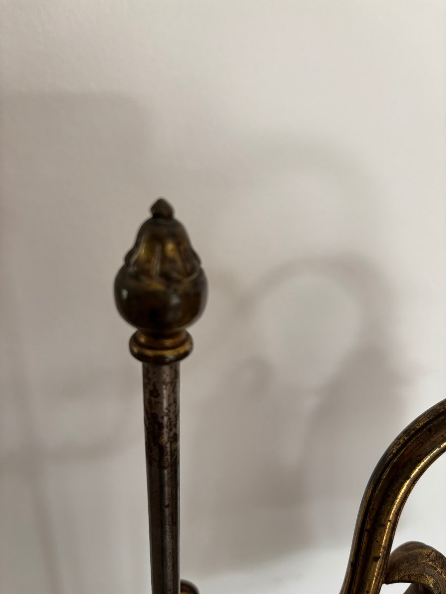 Ancien grand pied de lampe art nouveau vers 1920 bronze et laiton avec sa tulipe pate de verre -photo-2