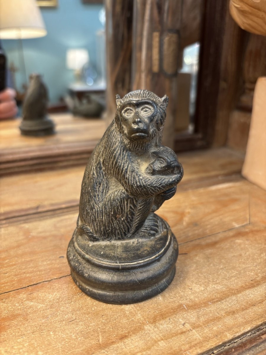 Ancien sujet statue bronze animalier le singe et son petit art deco vers 1920 sculpture -photo-2