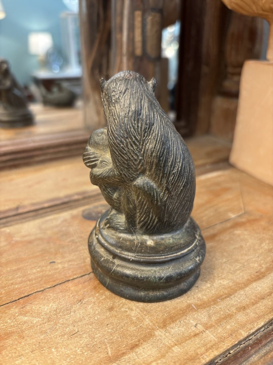 Ancien sujet statue bronze animalier le singe et son petit art deco vers 1920 sculpture -photo-4