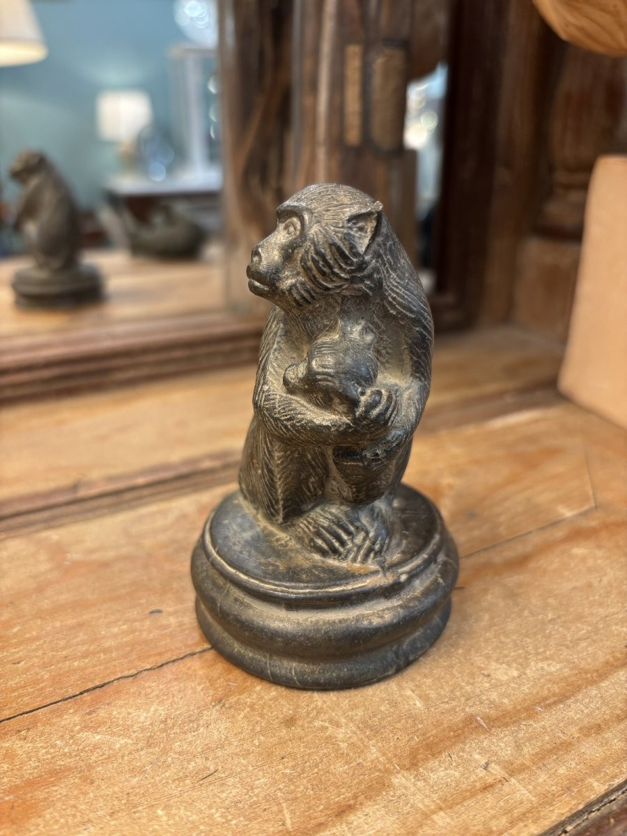 Ancien sujet statue bronze animalier le singe et son petit art deco vers 1920 sculpture -photo-2