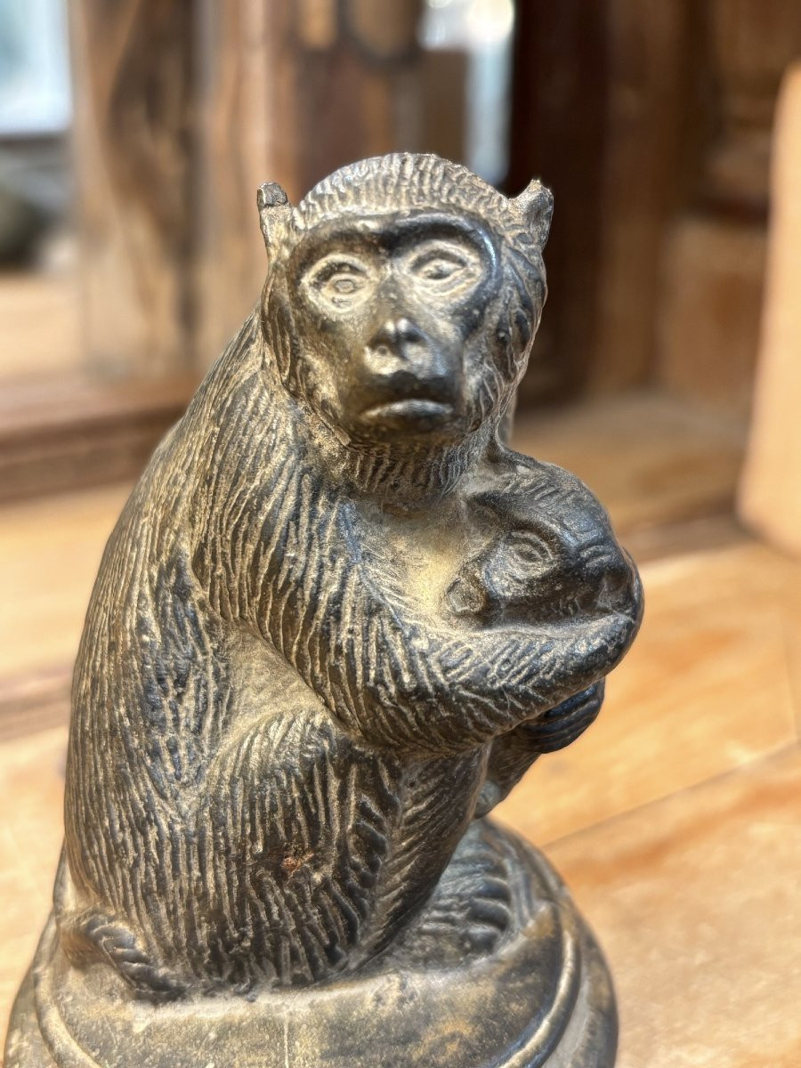 Ancien sujet statue bronze animalier le singe et son petit art deco vers 1920 sculpture -photo-6