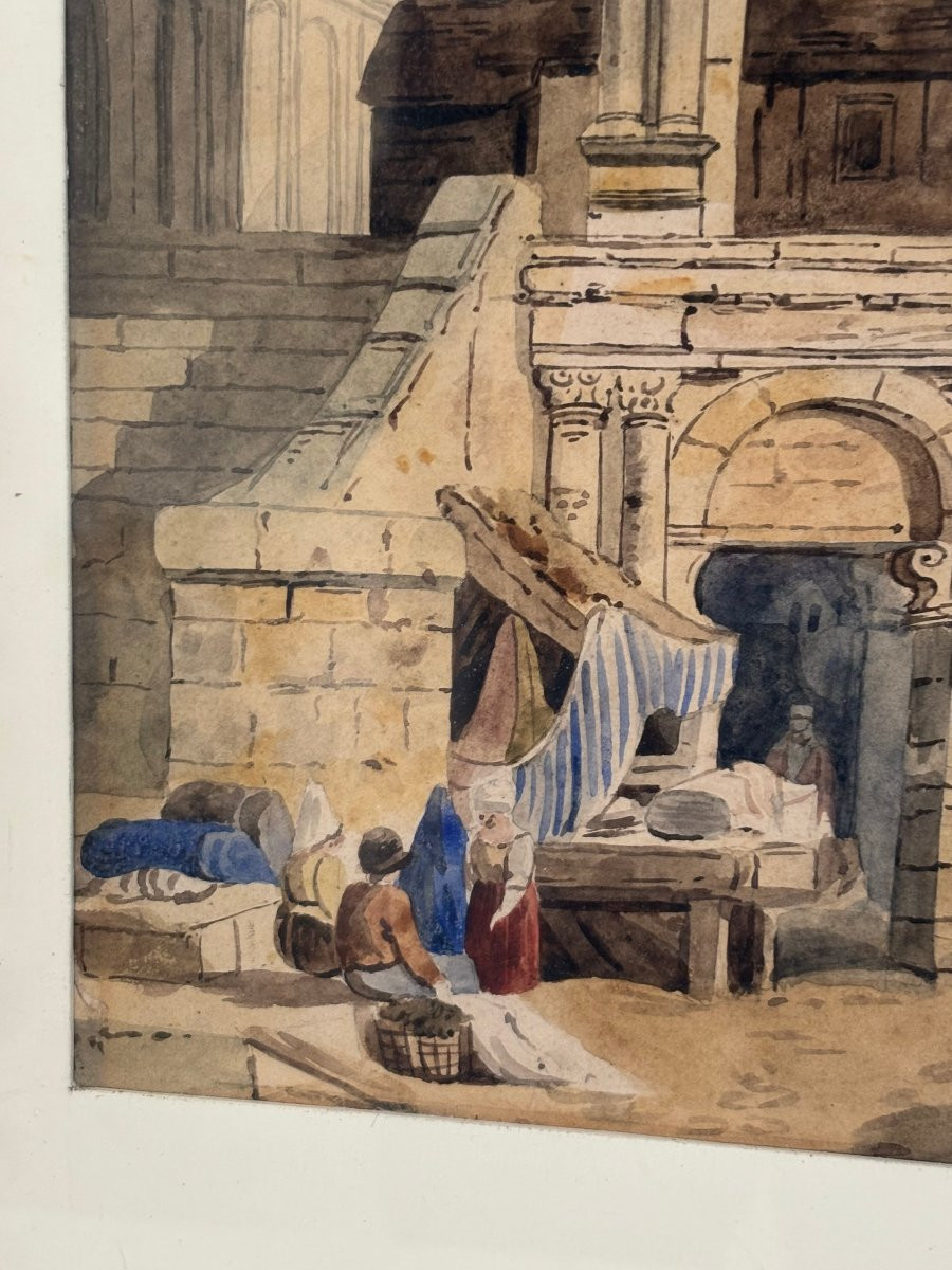 Antique Painting, Normandy, Rouen, Watercolor On Paper, Early 19th Century, Pride Of Saint Romain, Dlg S Prout-photo-5