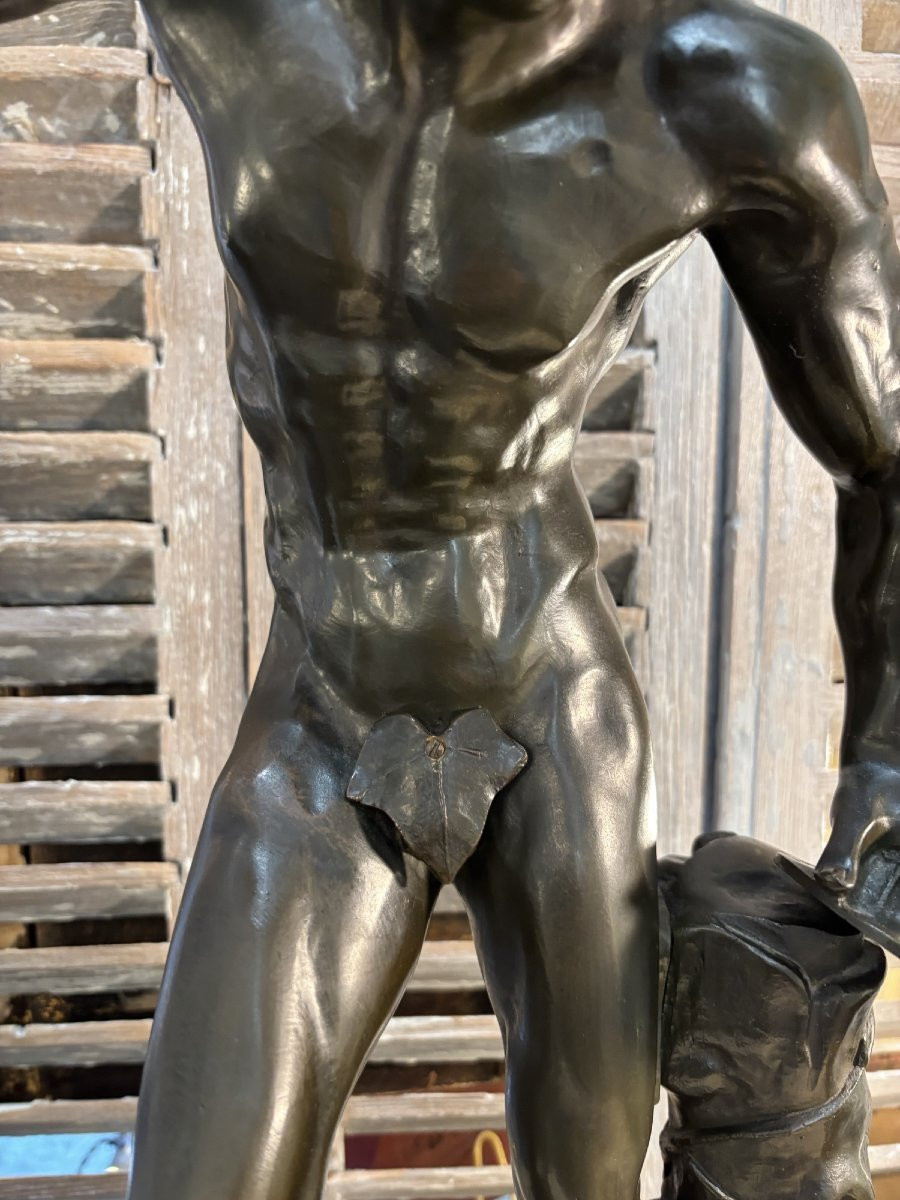 le Faune aux cymbales grand bronze du XIX eme cm 55 cm à l'antique statue sculpture ancien -photo-3