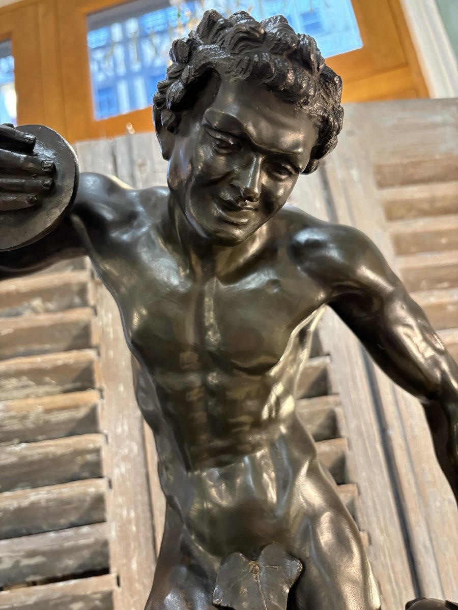 le Faune aux cymbales grand bronze du XIX eme cm 55 cm à l'antique statue sculpture ancien -photo-4