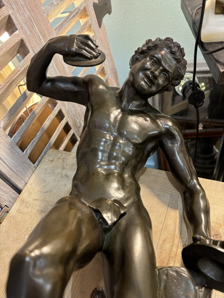 le Faune aux cymbales grand bronze du XIX eme cm 55 cm à l'antique statue sculpture ancien -photo-8