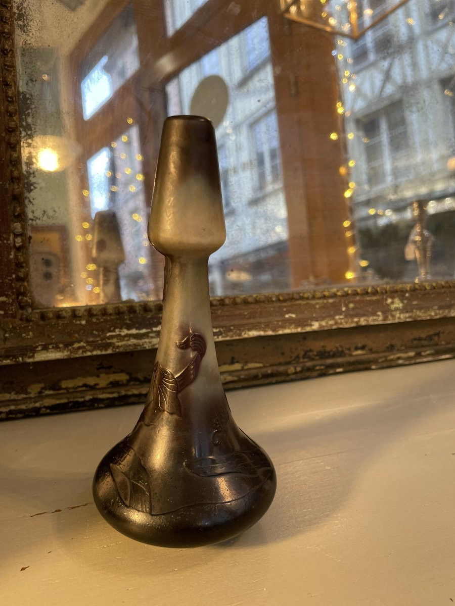 Ancien Et Petit Vase Soliflore Par Emile Gallé En Verre Multi Couche Epoque Art Nouveau XX ème -photo-3