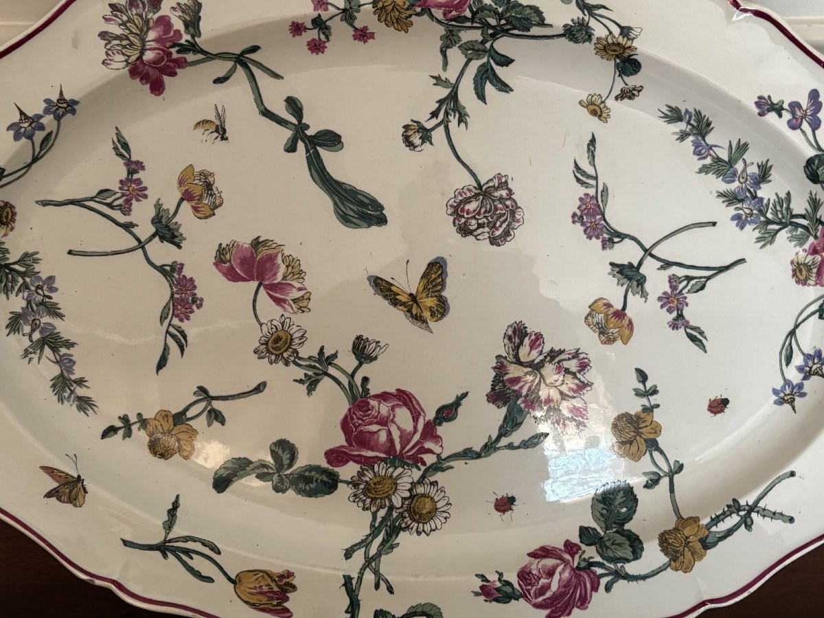 Ancien grand plat naturaliste en Faience fine de Gien epoque XIX eme Bagatelle aux insectes -photo-2