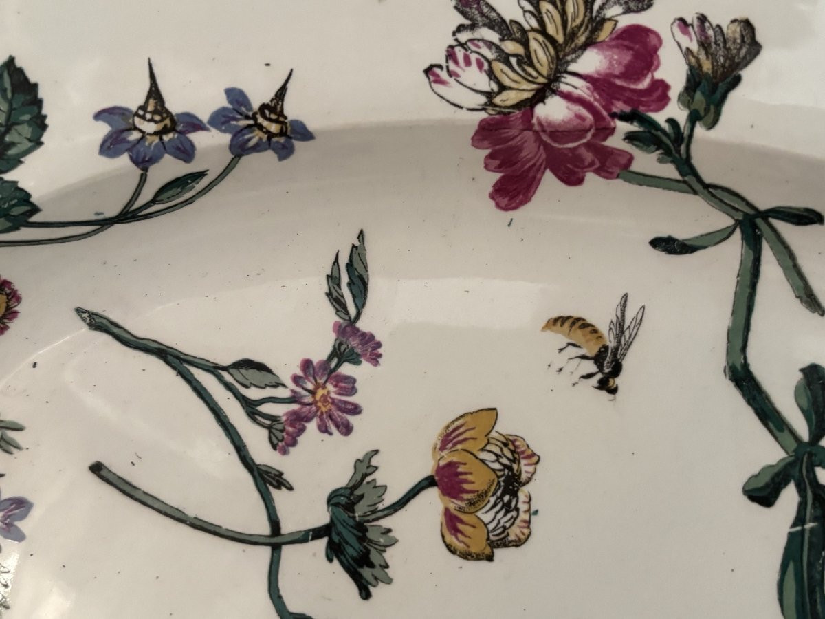 Ancien grand plat naturaliste en Faience fine de Gien epoque XIX eme Bagatelle aux insectes -photo-2