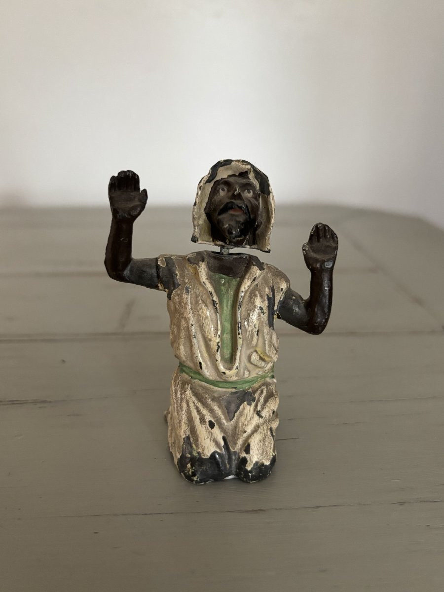 Antique Small Lead Sculpture From Nuremberg, Orientalist Style, Late 19th Century Vienna, Articulated Head-photo-3