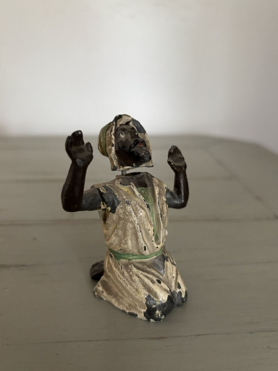Antique Small Lead Sculpture From Nuremberg, Orientalist Style, Late 19th Century Vienna, Articulated Head-photo-3
