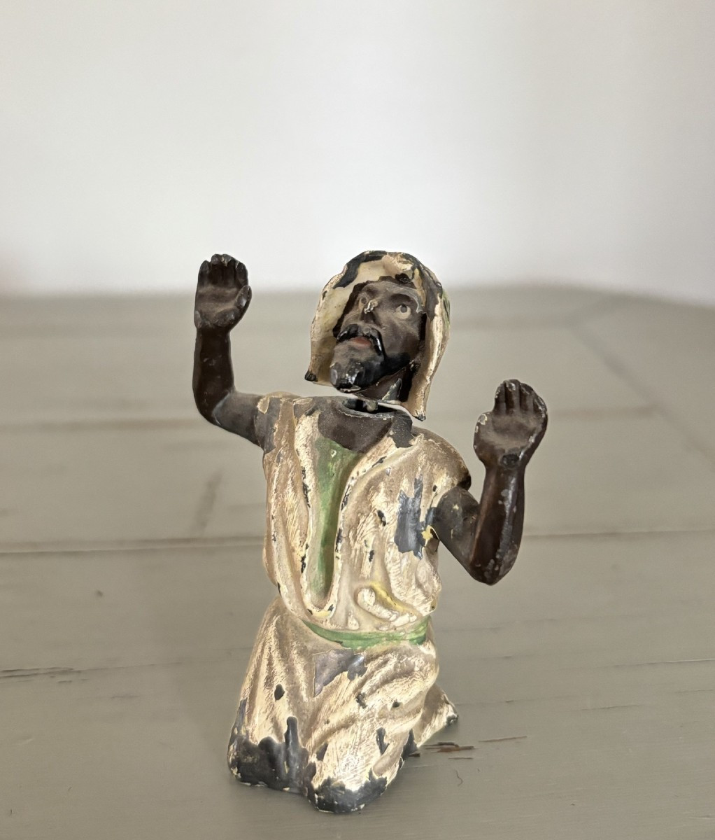 Antique Small Lead Sculpture From Nuremberg, Orientalist Style, Late 19th Century Vienna, Articulated Head