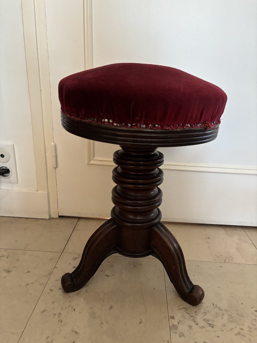 Antique Small Mahogany Piano Stool, Late 19th Century, Napoleon III Period-photo-1