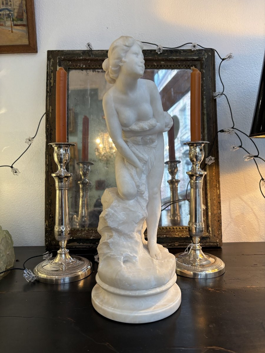 An Early Carrara Marble Sculpture By Alberto Saccardi: The Art Nouveau Bather -photo-2