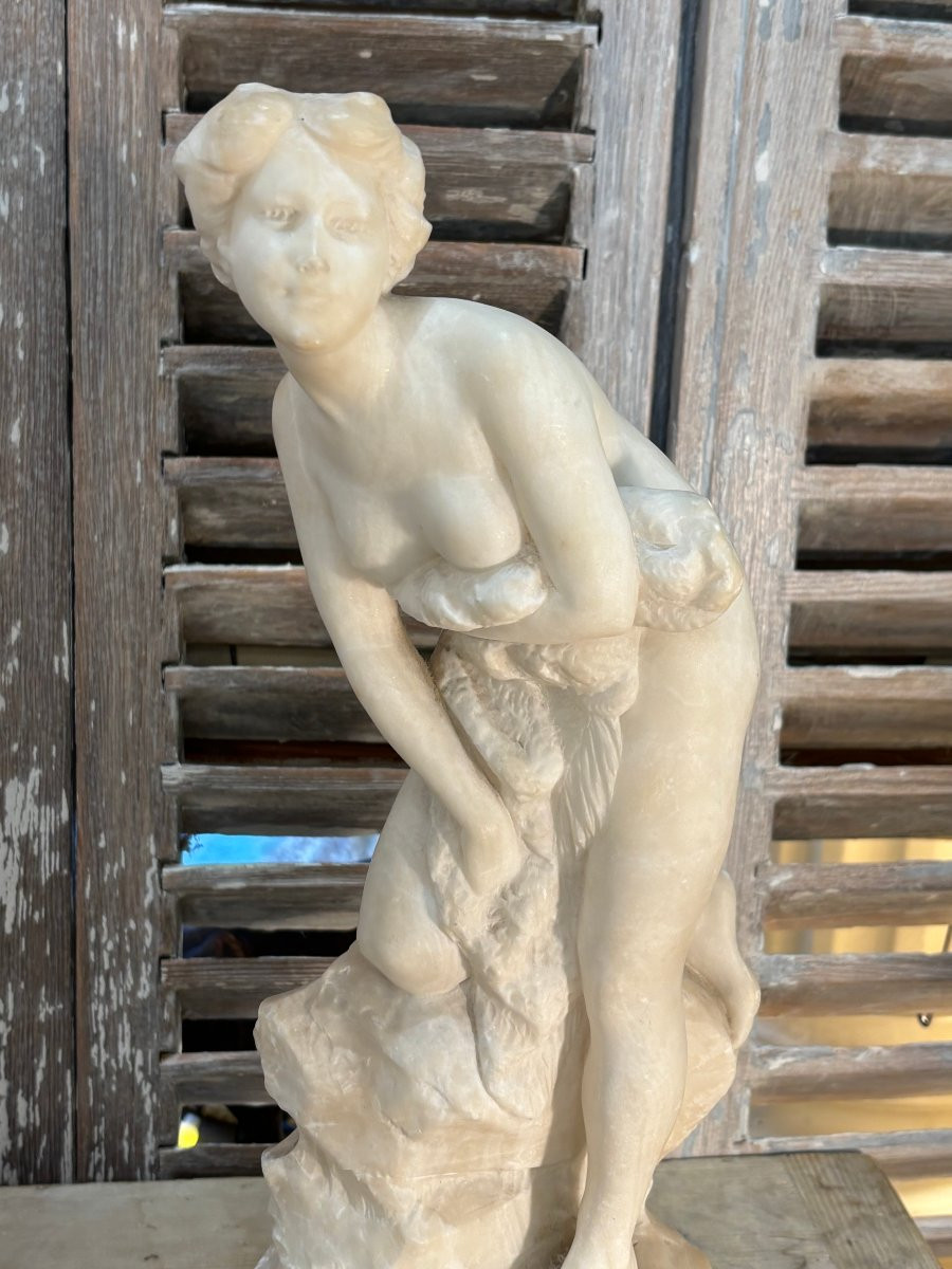 An Early Carrara Marble Sculpture By Alberto Saccardi: The Art Nouveau Bather -photo-4