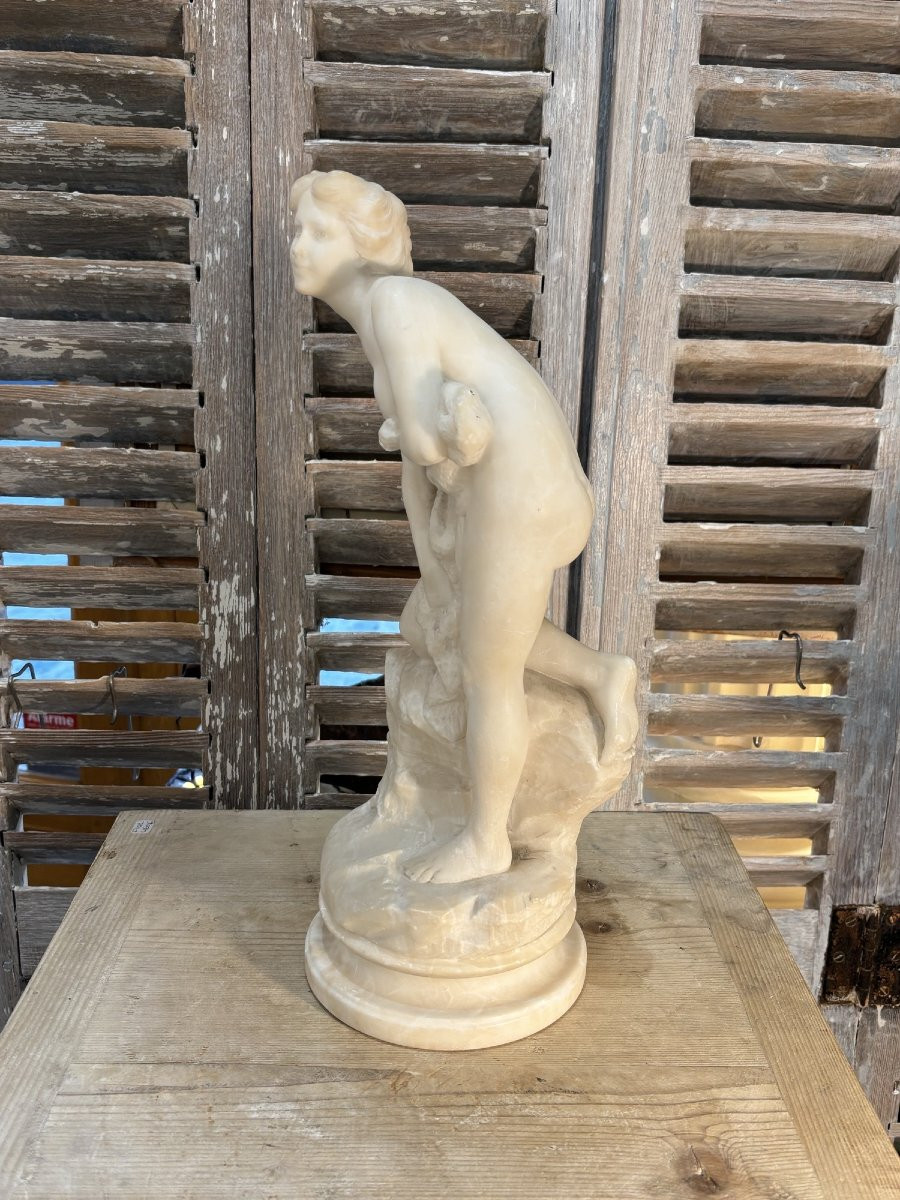 An Early Carrara Marble Sculpture By Alberto Saccardi: The Art Nouveau Bather -photo-2