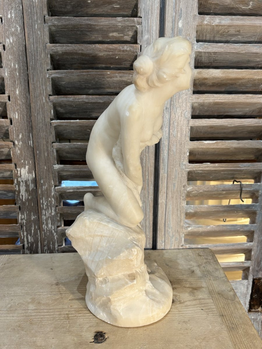 An Early Carrara Marble Sculpture By Alberto Saccardi: The Art Nouveau Bather -photo-4