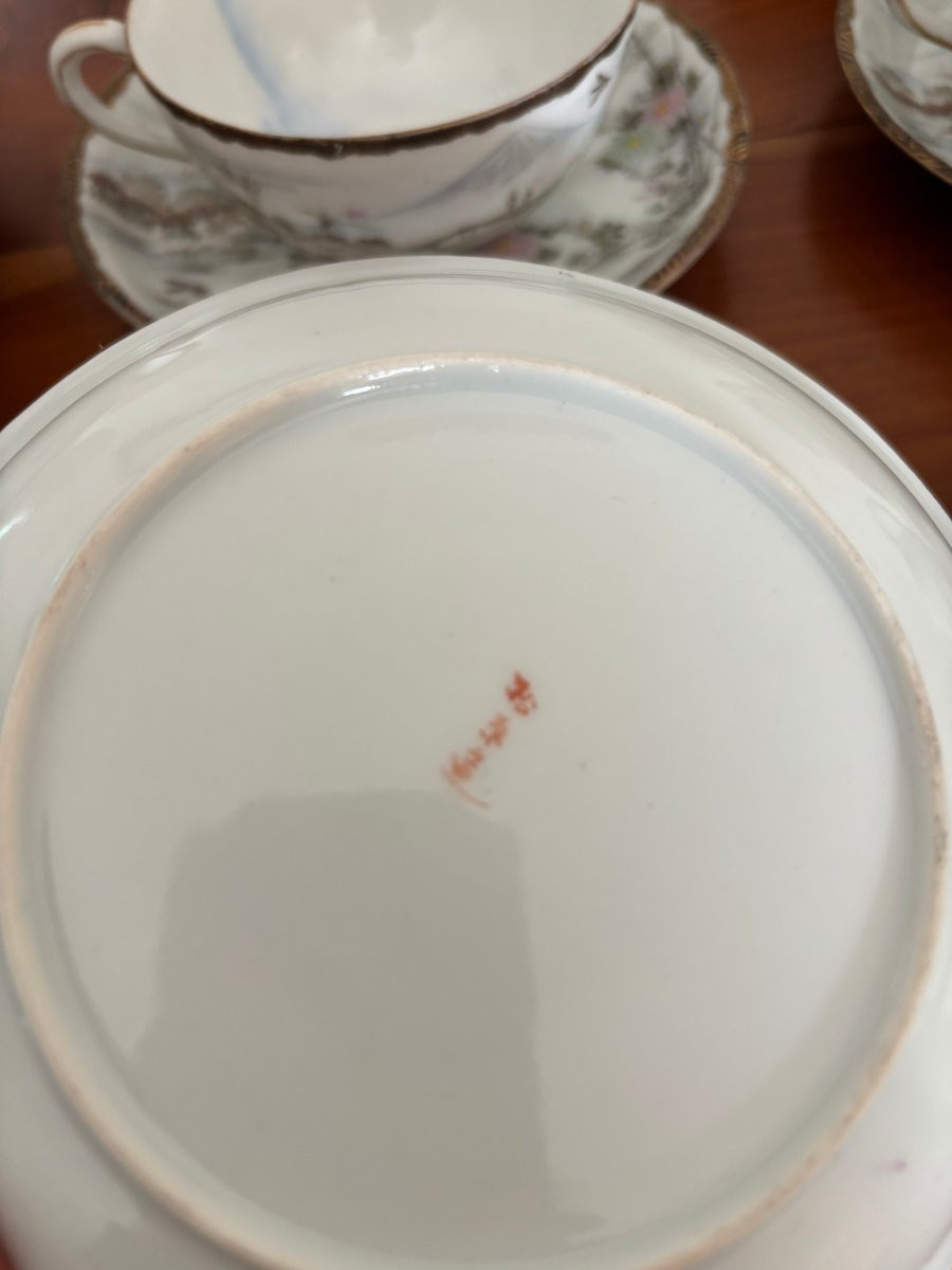 Antique Complete Japanese Porcelain Tea Set, 19th Century: Mount Fuji With Birds-photo-4