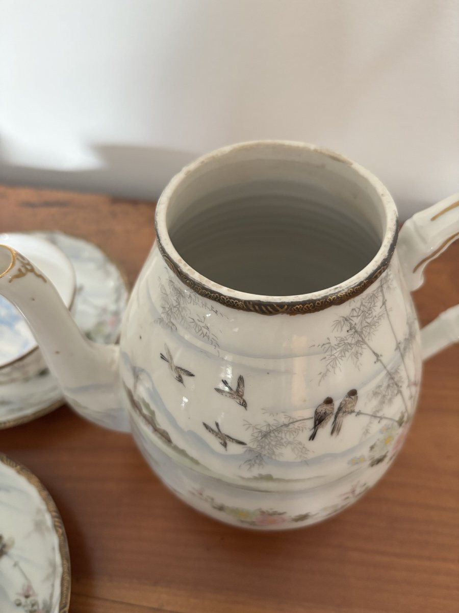 Antique Complete Japanese Porcelain Tea Set, 19th Century: Mount Fuji With Birds-photo-3