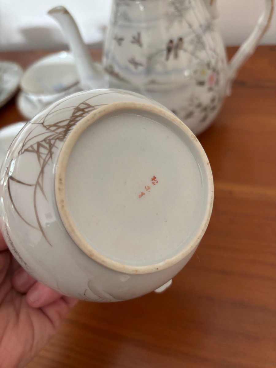 Antique Complete Japanese Porcelain Tea Set, 19th Century: Mount Fuji With Birds-photo-4