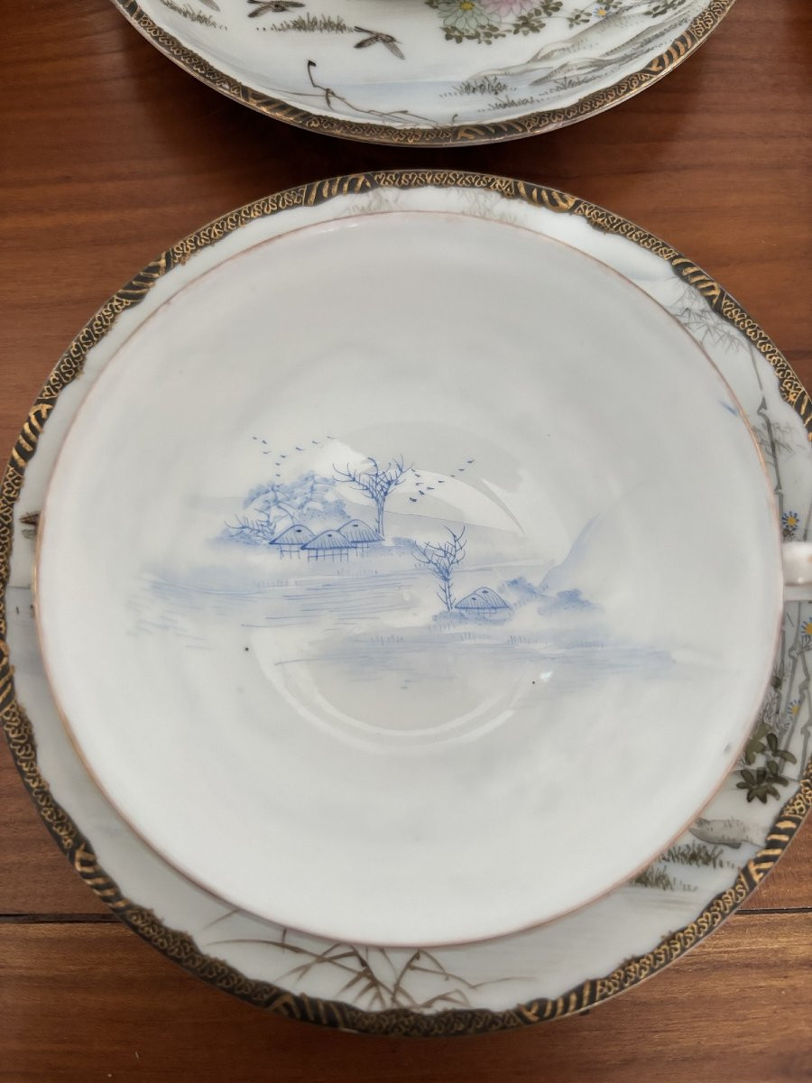 Antique Complete Japanese Porcelain Tea Set, 19th Century: Mount Fuji With Birds-photo-6