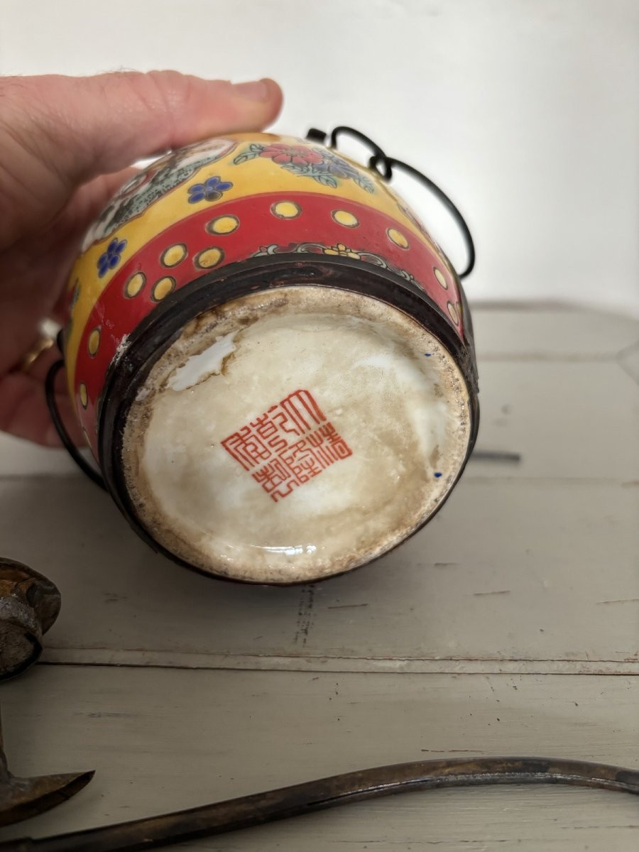 Ancienne pipe à eau ou à opium en porcelaine de Chine, epoque XIX eme siècle tabacologie-photo-5