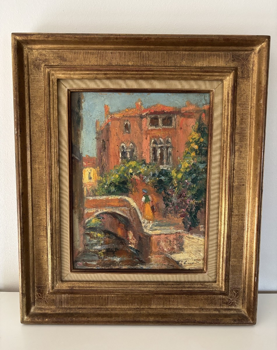 Antique Painting, Rouen School: Venice, Dorio Palace, By M. Vaumousse, Early 20th Century, Art Deco
