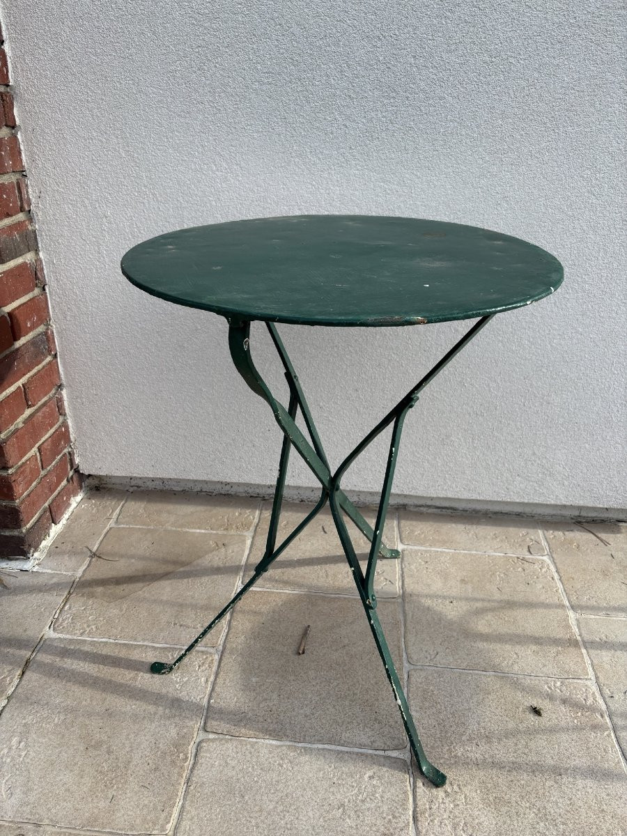 Garden Set Consisting Of A Small Tripod Pedestal Table And Chair, Circa 1900, Made Of Iron, Early 20th Century-photo-2