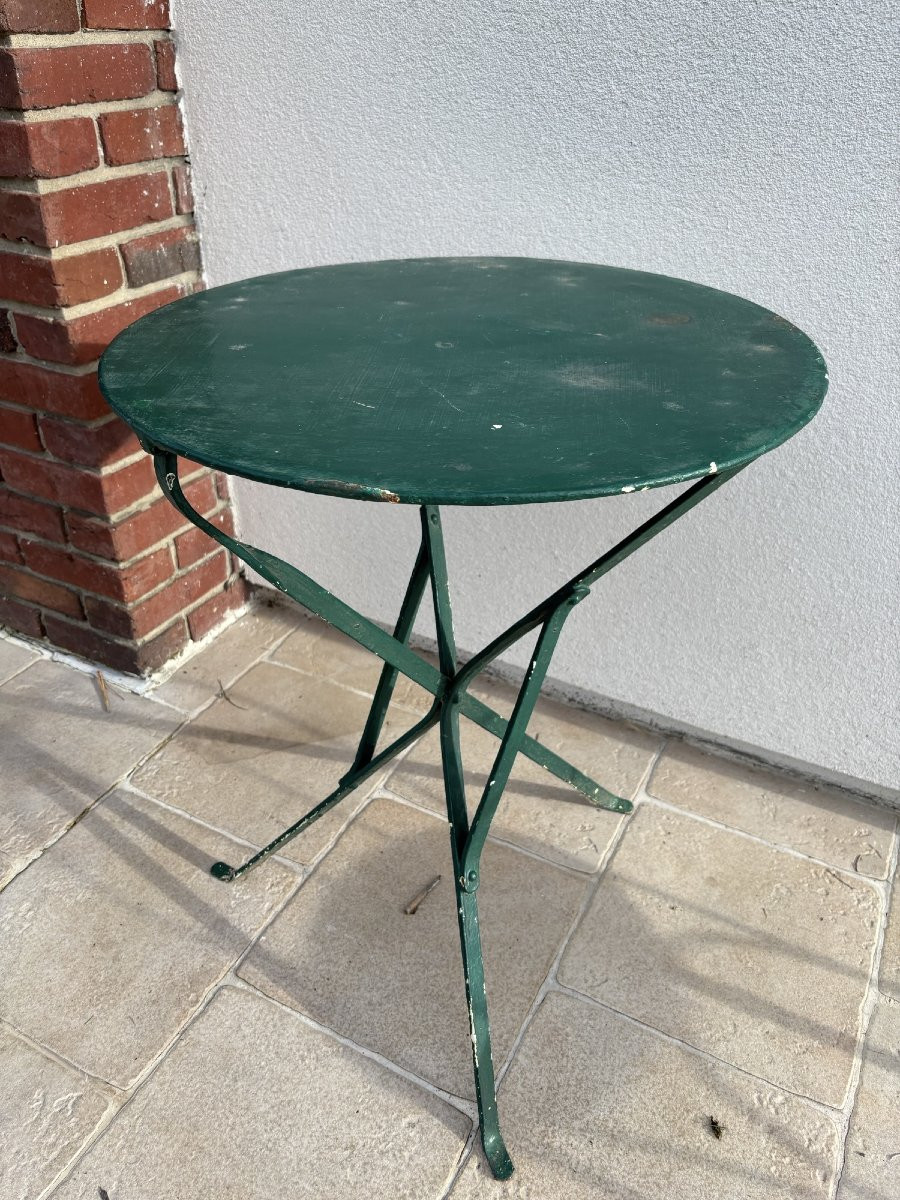 Garden Set Consisting Of A Small Tripod Pedestal Table And Chair, Circa 1900, Made Of Iron, Early 20th Century-photo-3