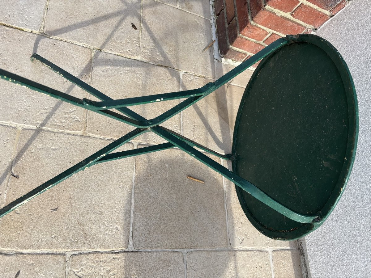 Garden Set Consisting Of A Small Tripod Pedestal Table And Chair, Circa 1900, Made Of Iron, Early 20th Century-photo-2