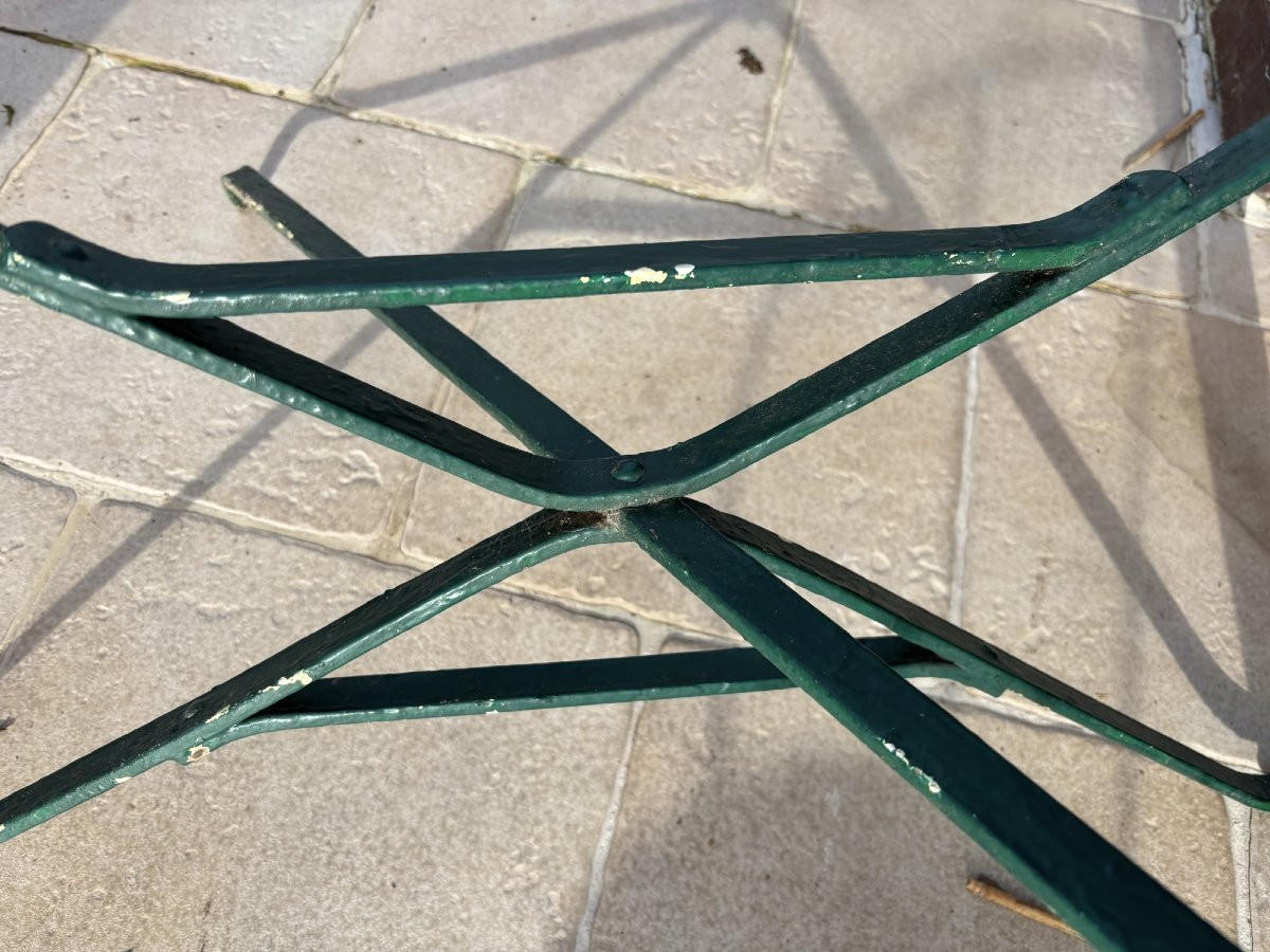 Garden Set Consisting Of A Small Tripod Pedestal Table And Chair, Circa 1900, Made Of Iron, Early 20th Century-photo-3